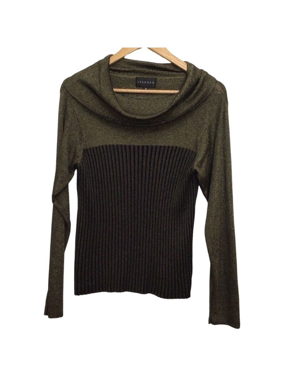 SPANNER sweater knit black color bloc metallic gold cowl neck long sleeve medium